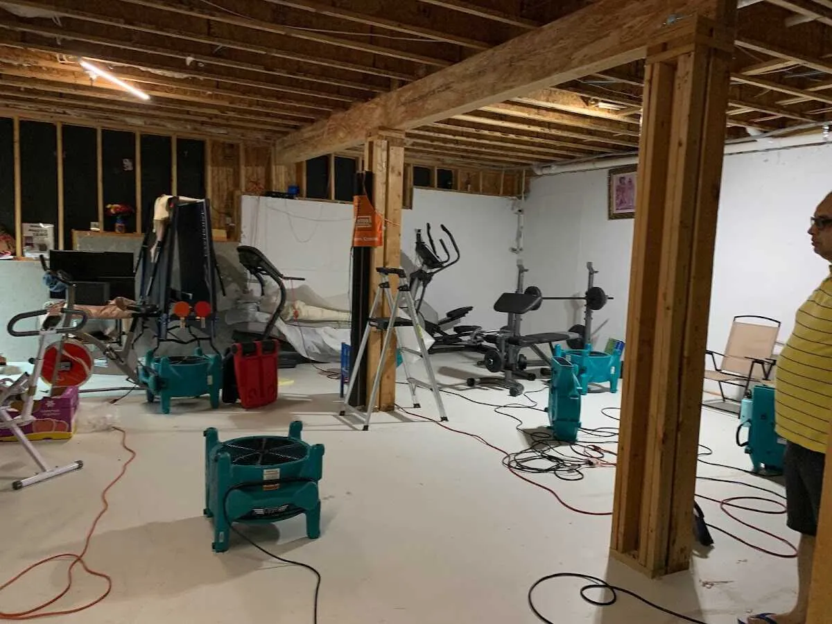 Basement drying equipment setup for Contents Cleaning & Restoration in Lindstrom